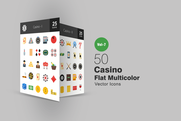 50 Casino Flat Multicolor Icons