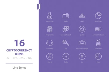Cryptocurrency 2 Icon Set Line Styles