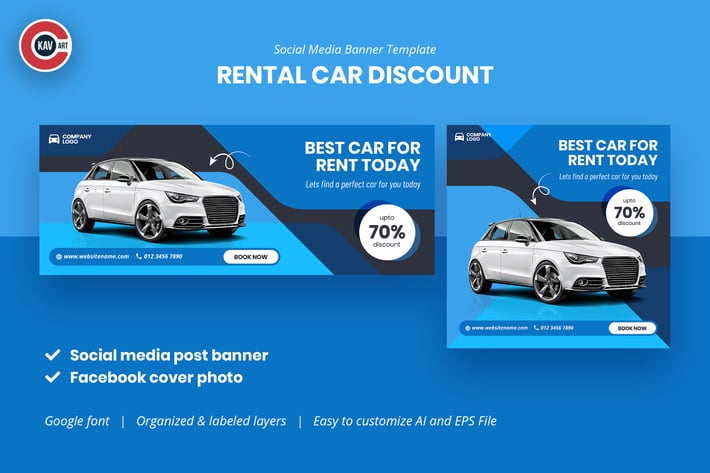 Rental Car Discount Social Media Banner Template