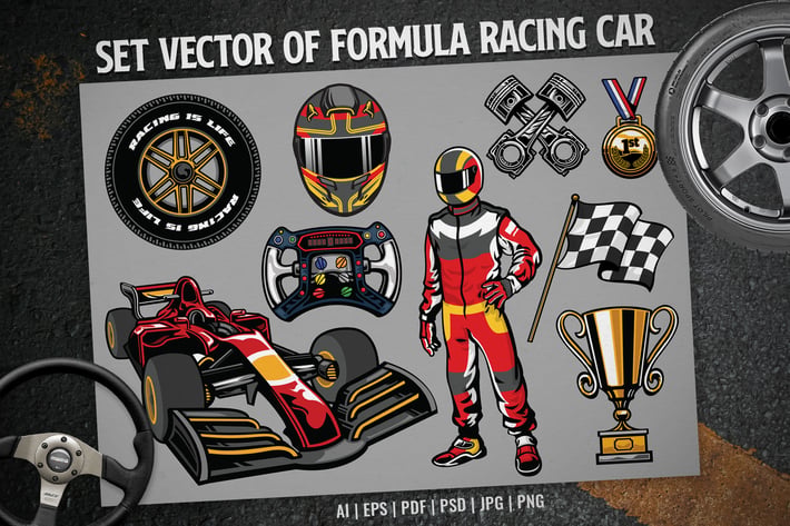 set vector of formula racing car