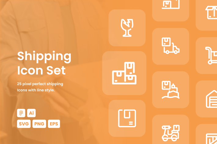 Shipping Dashed Line Icon Set