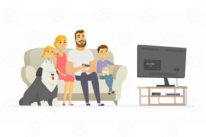 Happy family watching TV - vector illustration