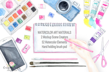 Watercolor art material mockups 