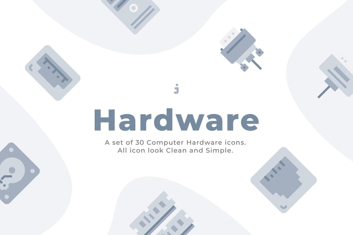 30 Computer Hardware Icons - Flat