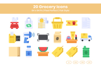 20 Grocery  Icons Set - Flat