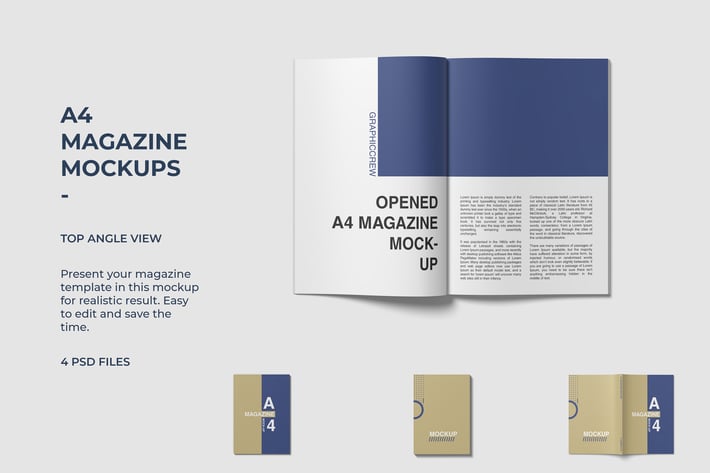 A4 Magazine Mockups top angle view