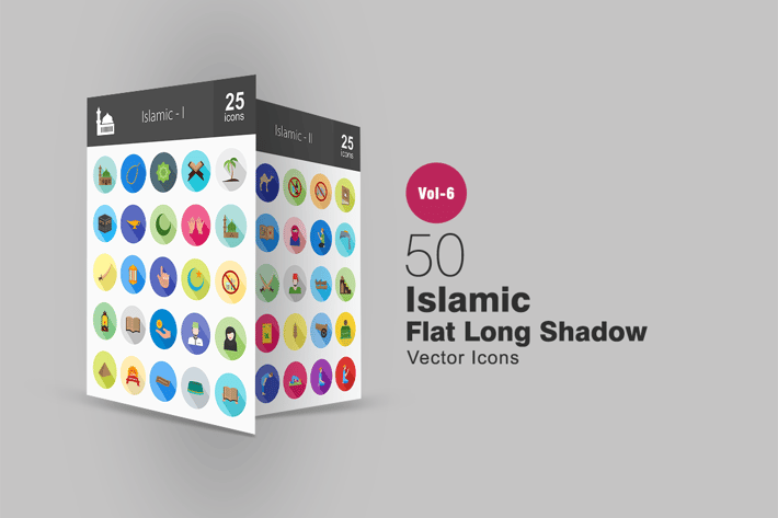 50 Islamic Flat Shadowed Icons