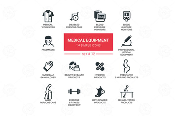 Medical equipment - simple flat design icons set