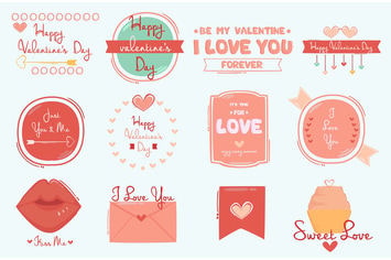 Valentine's Day Vintage Style Badges Illustration