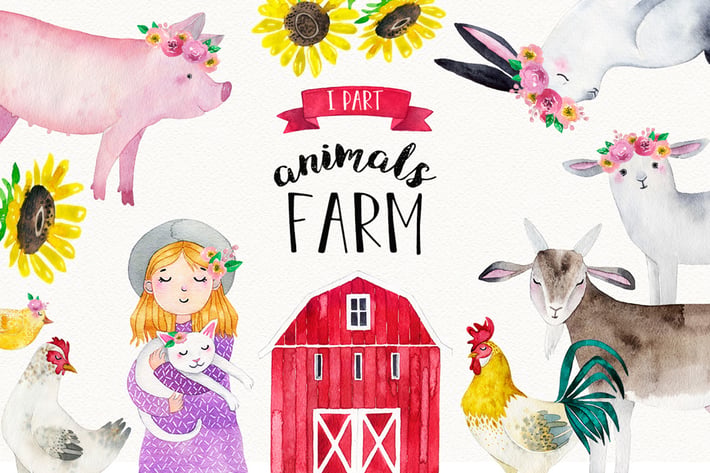 FARM ANIMALS watercolor set PART 1
