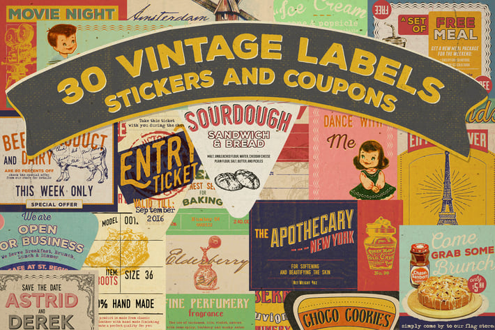 30 Vintage Label, Sticker and Coupon