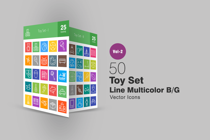 50 Toy Set Line Multicolor Icons