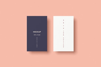 2 Sizes of Vertical Business Card Mockups Top View