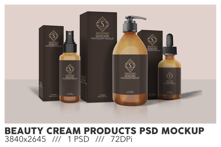 Beauty Cream Spray Oil Bottle With Boxes Mockup
