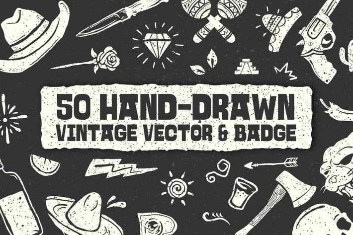 50 Hand-drawn Vintage Vector & Badge