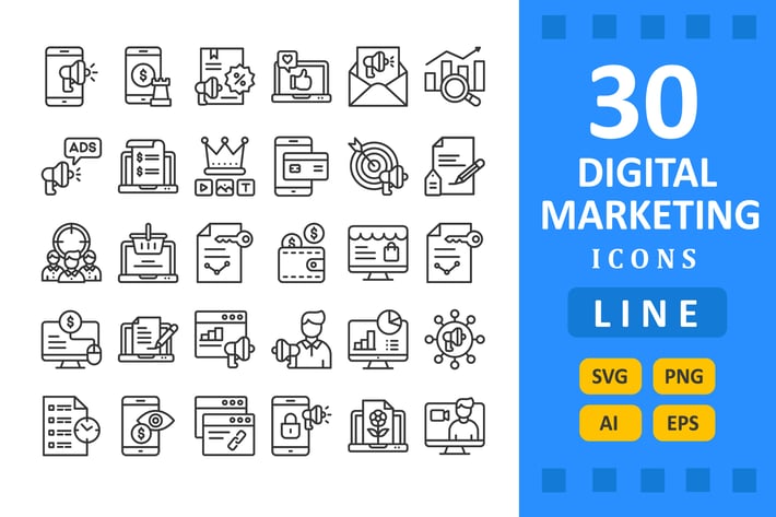30 Digital Marketing Icons - Line