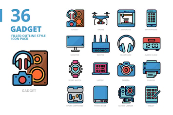 Gadget Filled Outline Style Icon Set