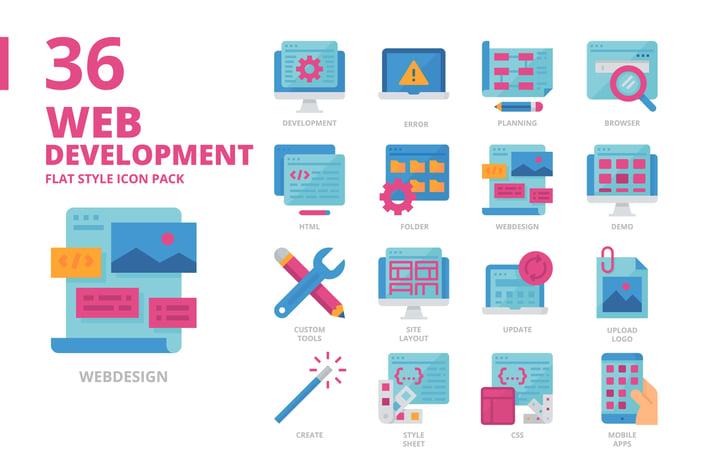 Web development Flat Style Icon Set