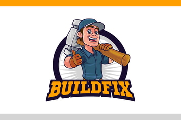Cartoon Repairman Holding Big Hammer Mascot Logo