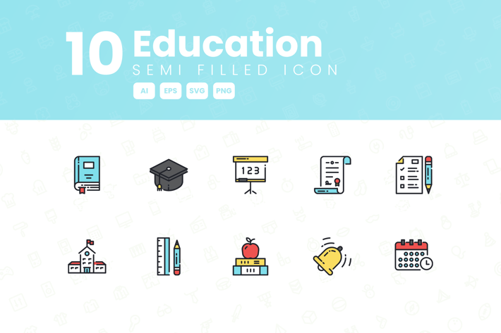 10 Education Semi Filled Icon Collection