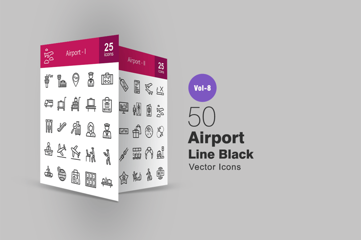 50 Airport Line Icons