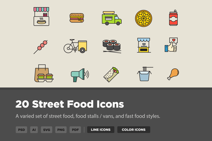 20 Street Food Icons