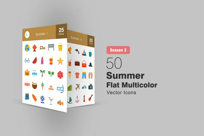 50 Summer Flat Multicolor Icons Season II