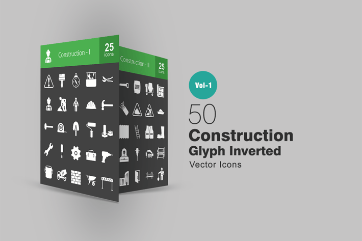 50 Construction Glyph Inverted Icons