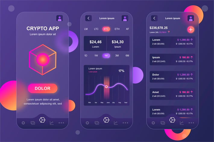 Cryptocurrency Glassmorphic Mobile App UI Kit
