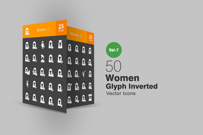 50 Women Glyph Inverted Icons