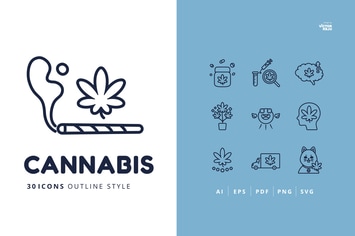 30 Icons Cannabis Outline Style