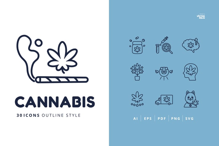 30 Icons Cannabis Outline Style