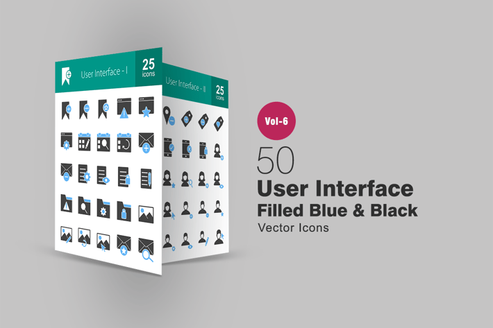 50 User Interface Blue & Black Icons