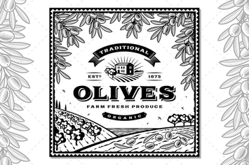 Vintage Olives Label Black And White