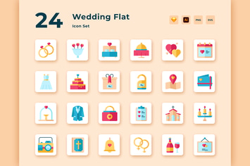 24 Wedding Flat Vector Icon Pack