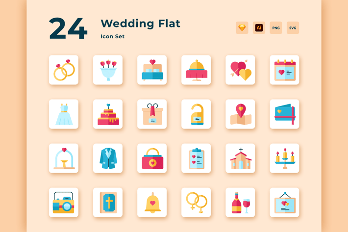 24 Wedding Flat Vector Icon Pack