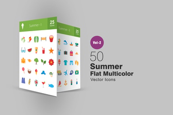 50 Summer Flat Multicolor Icons