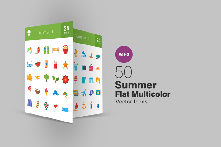 50 Summer Flat Multicolor Icons