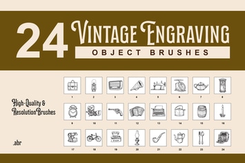 24 Vintage Engraving Object Brushes 