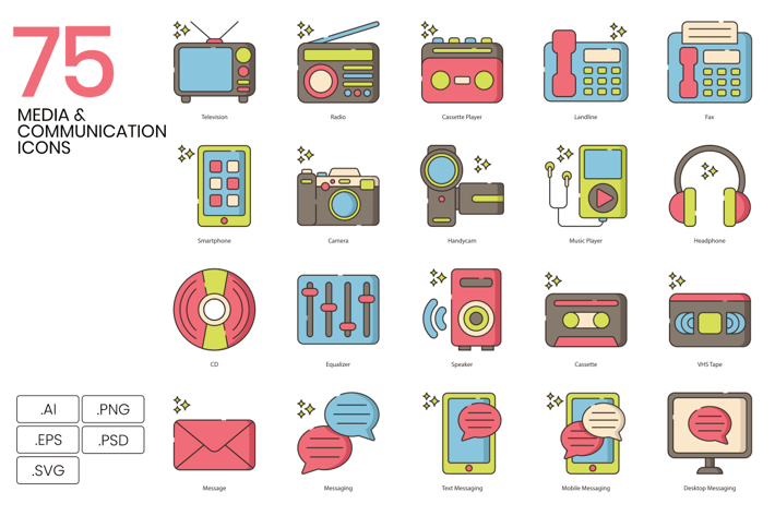 75 Communication & Media Line Icons