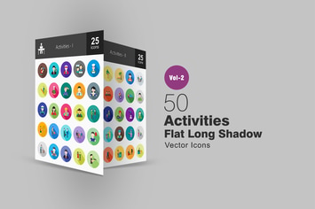 50 Activities Flat Long Shadow Icons