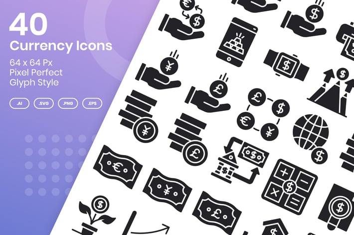 40 Currency Icons Set - Glyph