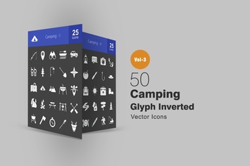 50 Camping Glyph Inverted Icons
