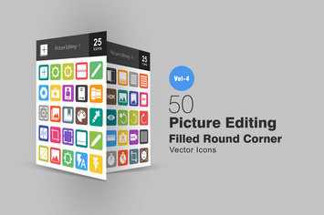 50 Picture Editing Flat Round Corner Icons