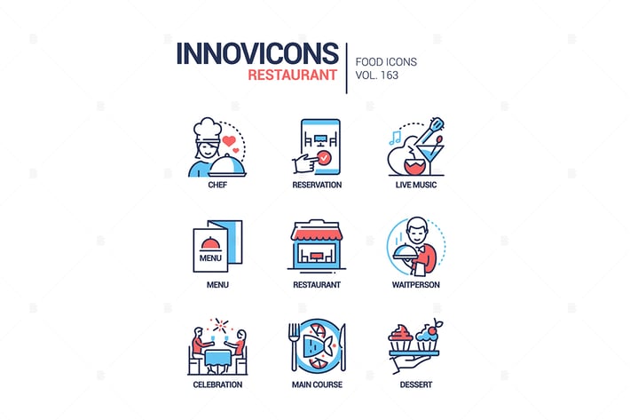 Restaurant - modern line design style icons set