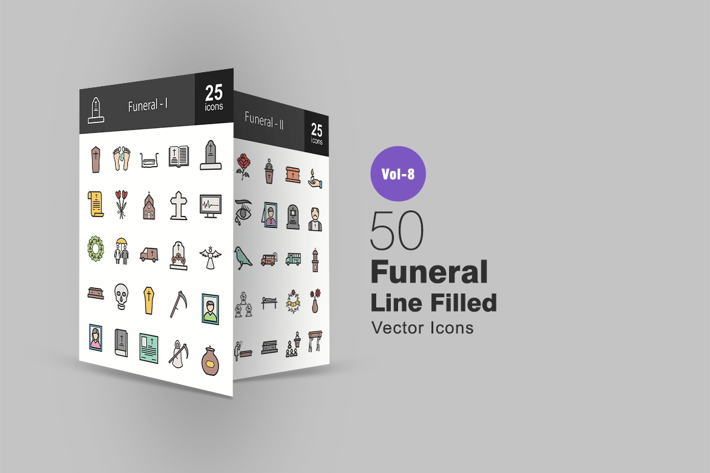 50 Funeral Line Filled Icons
