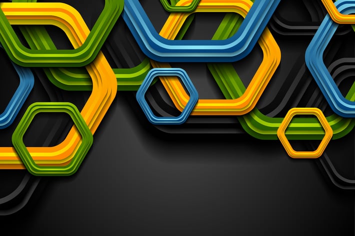 Colorful abstract tech hexagons background