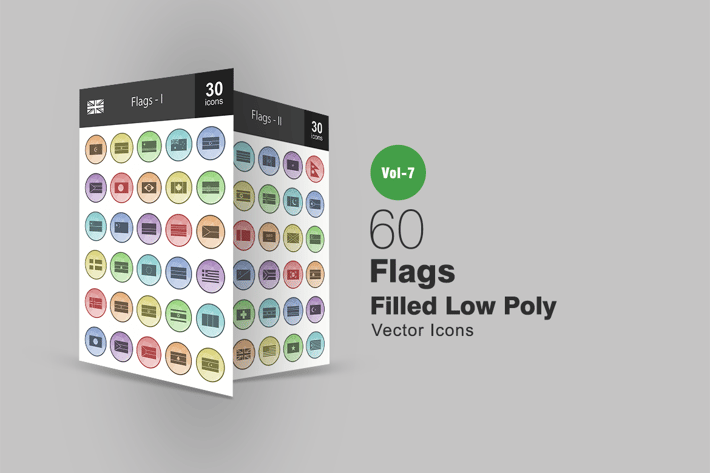 60 Flags Filled Low Poly Icons