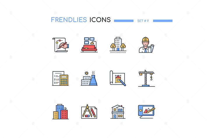 Architecture - modern line design style icons set