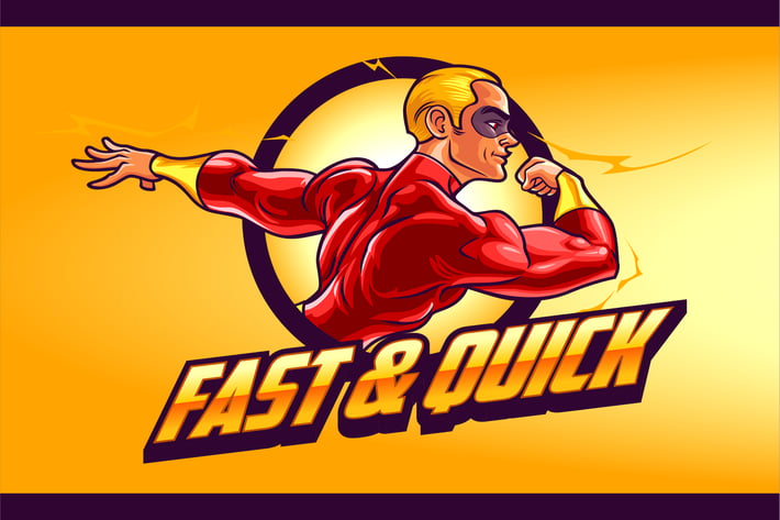 Cartoon Running Fast Superhero Mascot Logo